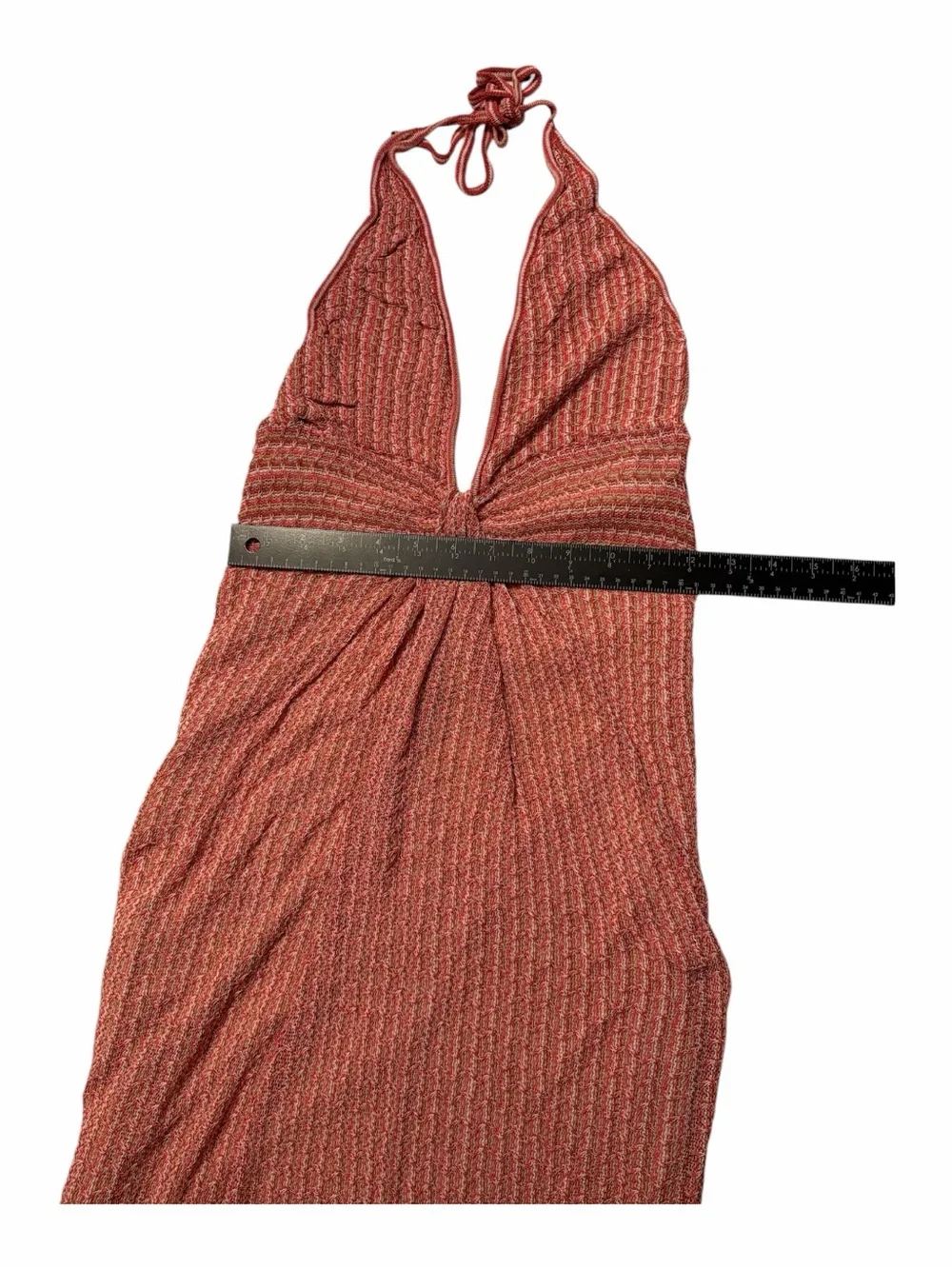Pink knit camo halter tie summer beach midi dress sleeveless flowy cover up Med - Picture 4 of 5